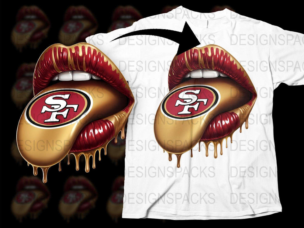 San Francisco 49ers Dripping Lips T-Shirt, NFL Team Logo Graphic Tee, Unisex Fashion Sports Shirt