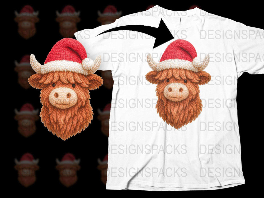 Festive Highland Cow T-Shirt, Christmas Santa Hat, Cute Holiday Apparel, Unisex Gift Idea, Winter Clothing, Animal Graphic Tee