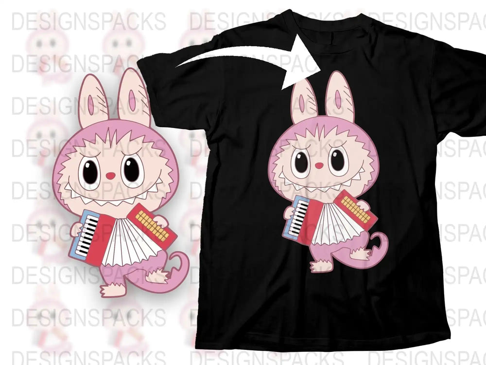 Cute Axolotl T-Shirt, Pink Cartoon Animal with Accordion, Unisex Graphic Tee, Gift for Music Lovers