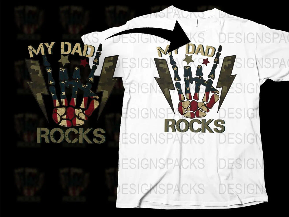My Dad Rocks T-Shirt, Patriotic Hand Graphic, American Flag, Father's Day Gift, Cool Dad Tee