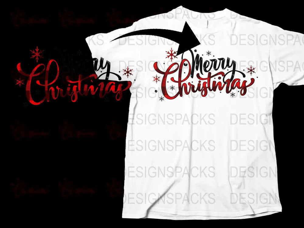 Merry Christmas T-Shirt, Festive Holiday Graphic Tee, Red and White Snowflakes, Unisex Christmas Apparel