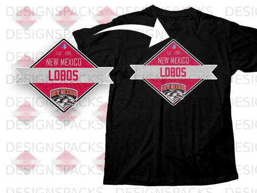 New Mexico Lobos Black Graphic Design T-shirt