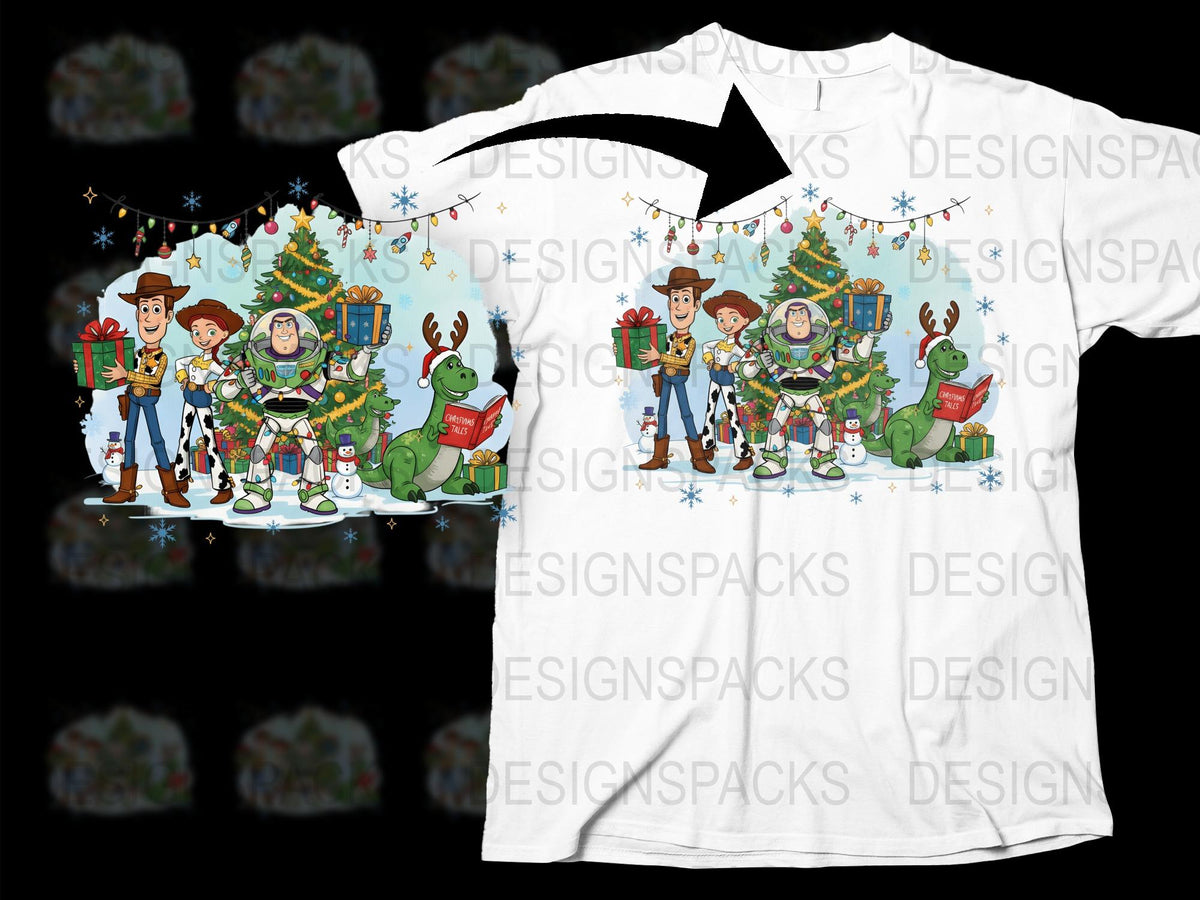 Festive Family Christmas T-Shirt, Cartoon Characters, Holiday Graphic Tee, Children and Adult Sizes Available
