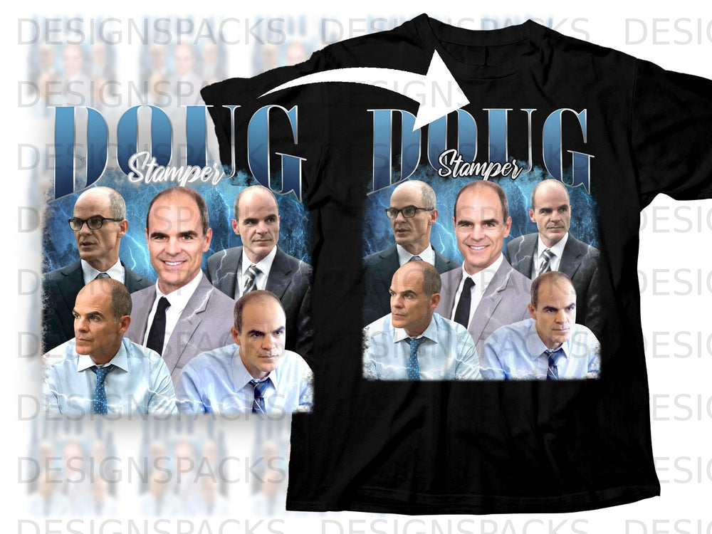 Black t-shirt with "Doug Stamper" text and multiple images of the character.