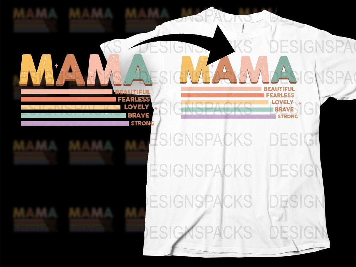 Retro Mama T-Shirt, Vintage Inspired Mother's Day Gift, Colorful Striped Graphic Tee for Moms