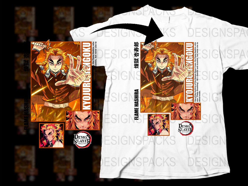 Demon Slayer Anime T-Shirt, Kyojuro Rengoku Fire Theme, Manga Graphic Tee, Unisex Cotton Shirt