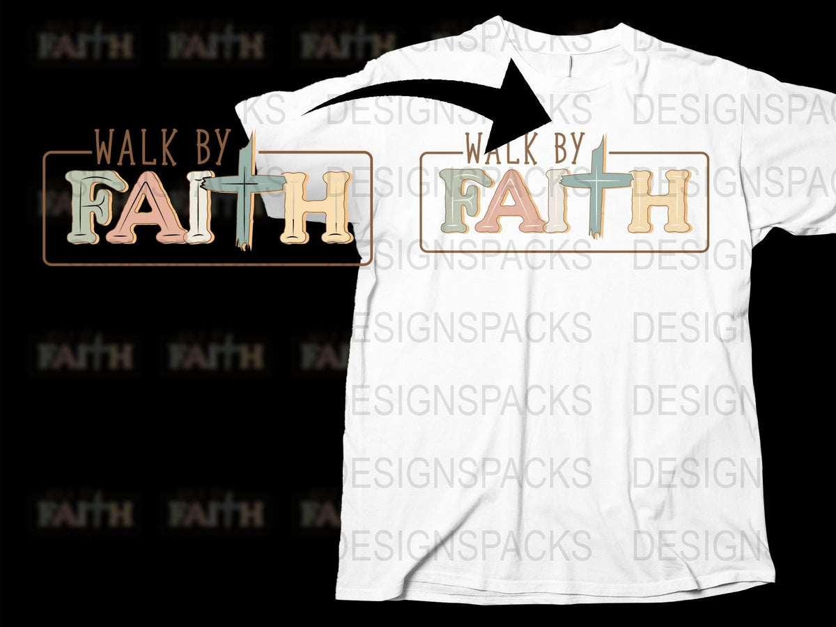 Walk by Faith Inspirational Christian T-Shirt, Religious Graphic Tee, Unisex White Shirt with Cross Design