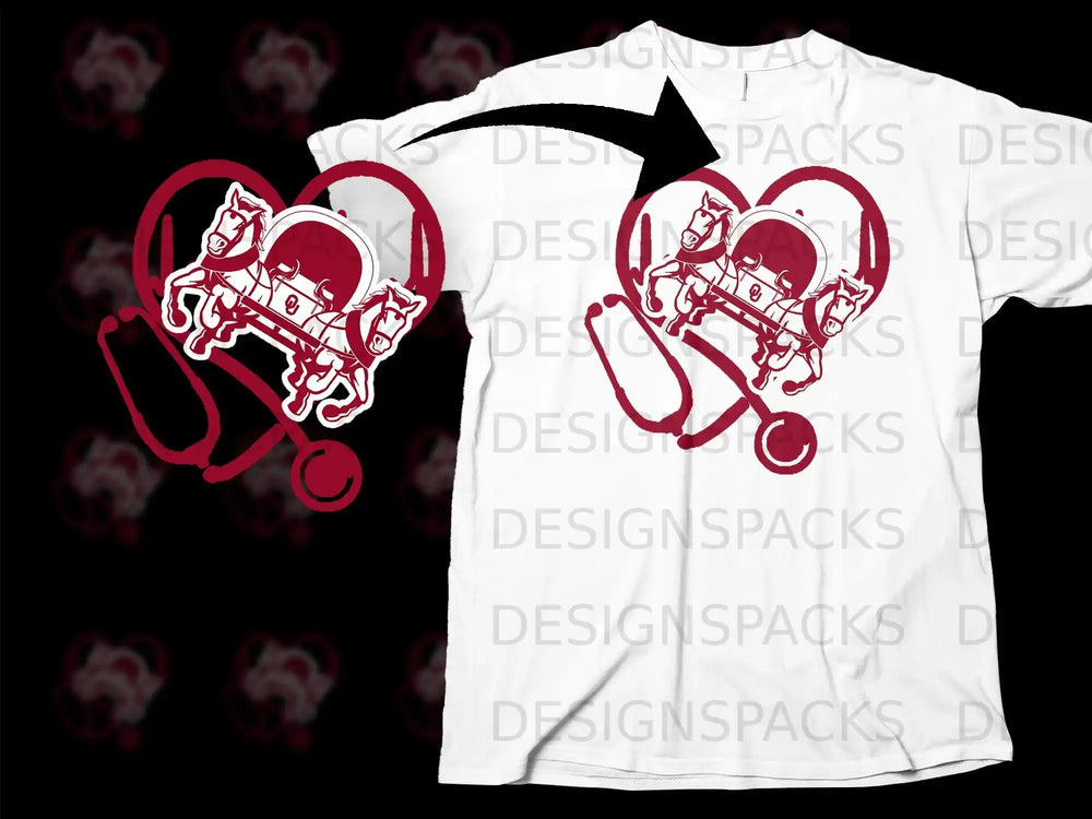 Heart and Horse Carriage Stethoscope Design T-Shirt