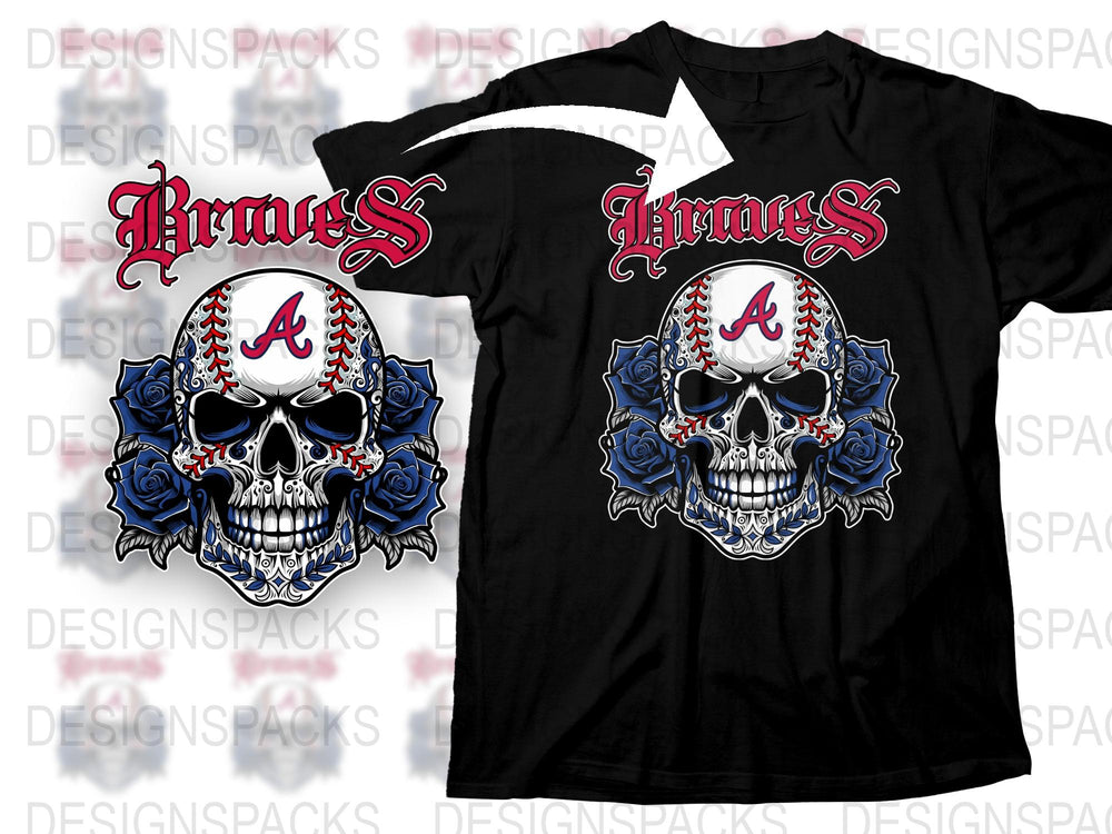 Gothic Skull Atlanta Baseball T-Shirt, Unisex Sports Fan Apparel, Black Graphic Tee, Unique Team Support Shirt