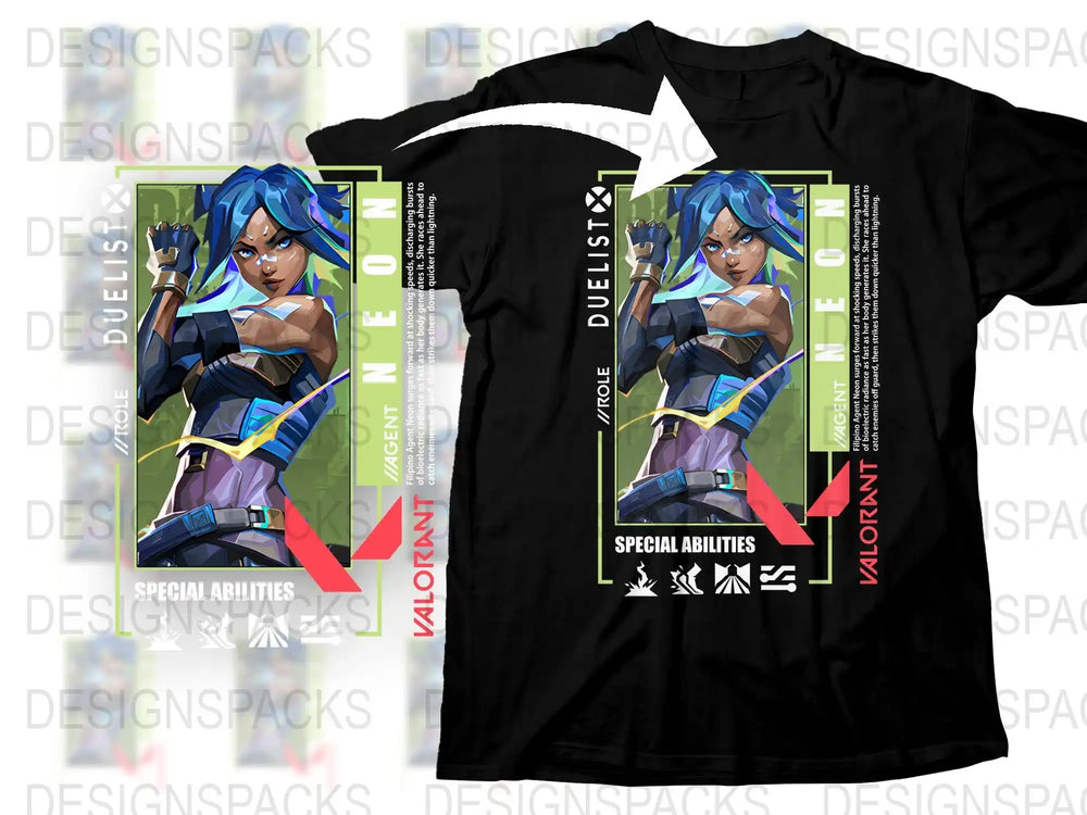 Valorant Jett Inspired T-Shirt, Gaming Graphic Tee, Neon Design, Unisex Fashion, Trendy Geek Clothing, Game Character Shirt