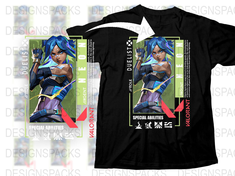 Valorant Jett Inspired T-Shirt, Gaming Graphic Tee, Neon Design, Unisex Fashion, Trendy Geek Clothing, Game Character Shirt