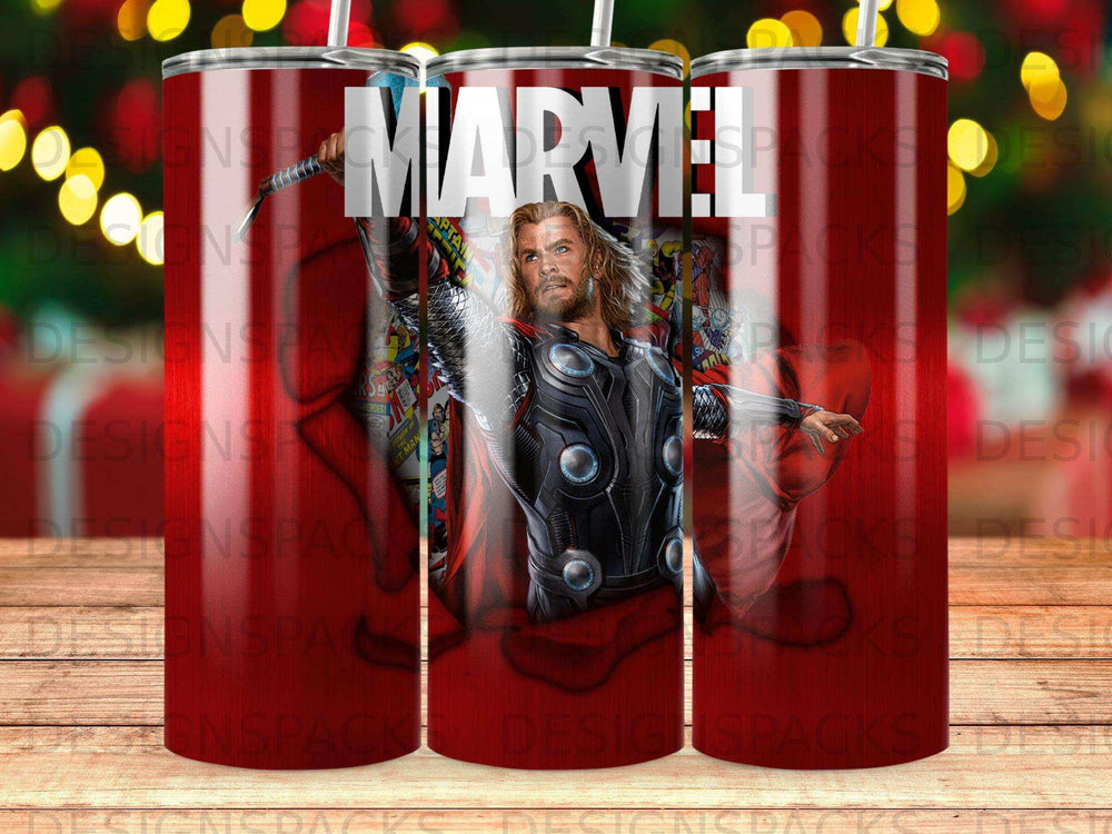 Marvel tumbler featuring Thor, Captain America, and Ant-Man.