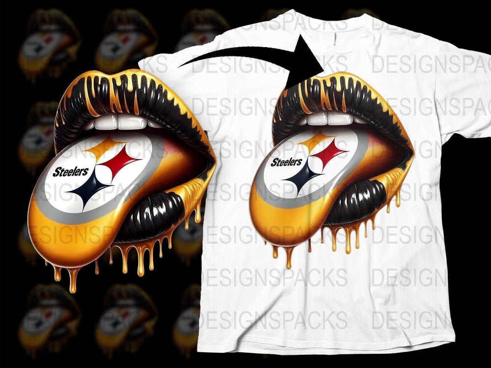 Pittsburgh Steelers Dripping Lips Graphic T-Shirt, Black and Gold Sports Fan Apparel, Unique NFL Team Merchandise
