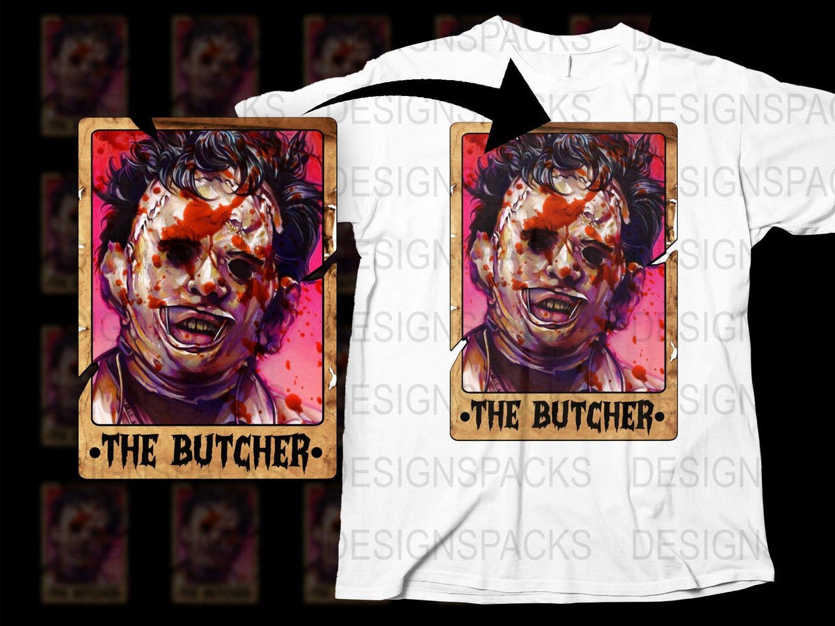Horror Themed T-Shirt, 'The Butcher' Graphic Tee, Blood Splatter Design, Unique Men's Clothing, Cool Gift Idea