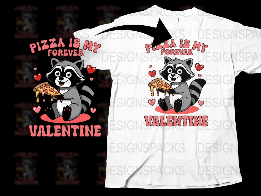 Cute Raccoon Pizza Is My Valentine T-Shirt, Funny Animal Lover Gift, Unisex Graphic Tee, Casual Wear
