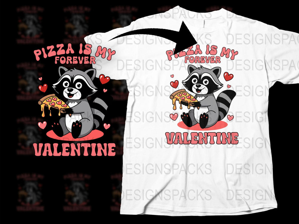 Cute Raccoon Pizza Is My Valentine T-Shirt, Funny Animal Lover Gift, Unisex Graphic Tee, Casual Wear