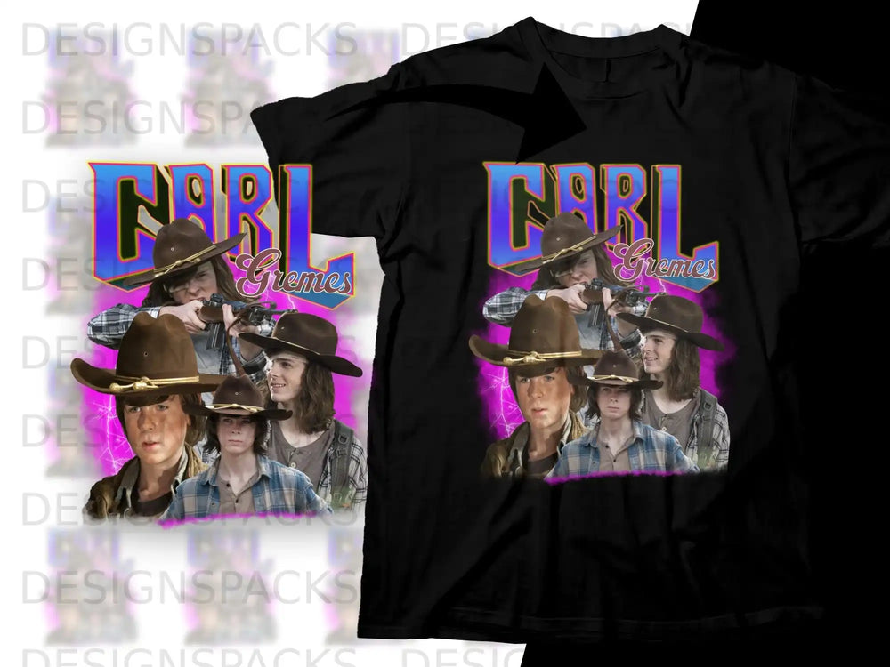T-shirt graphic featuring Carl Grimes from The Walking Dead.