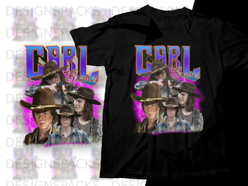 T-shirt graphic featuring Carl Grimes from The Walking Dead.