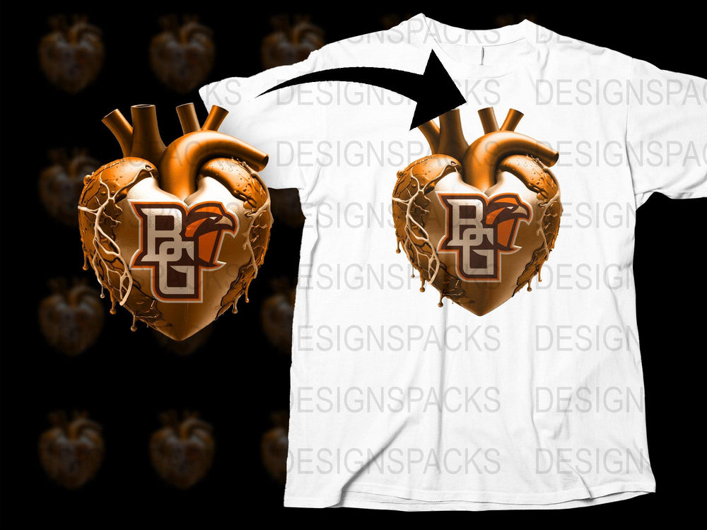 Unique BandG Heart Graphic T-Shirt, Steampunk Style Tee with Gold Heart Design, Cool Emblem Shirt
