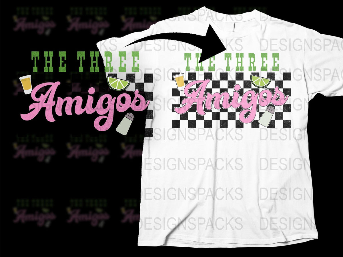 Three Amigos T-Shirt, Funny Lime and Checkered Flag Design, Party Tee, Unisex White Shirt