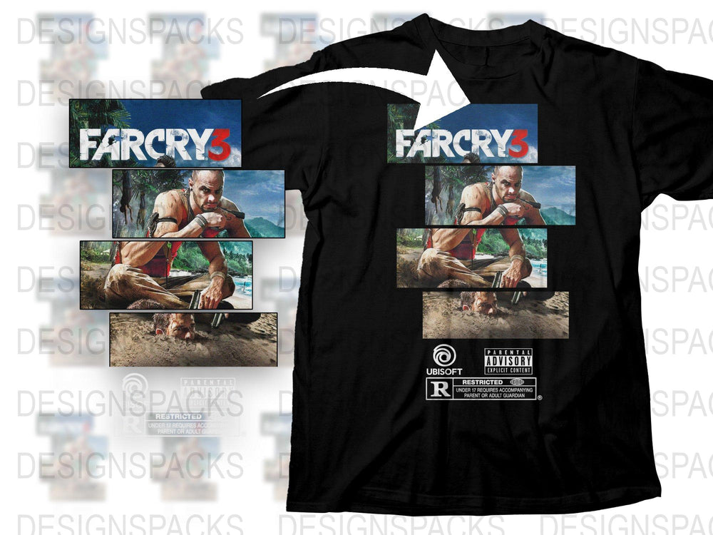 Far Cry 3 T-Shirt, Action Video Game Graphic Tee, Men's Black Cotton Shirt, Gamer Apparel, Ubisoft Licensed Merchandise