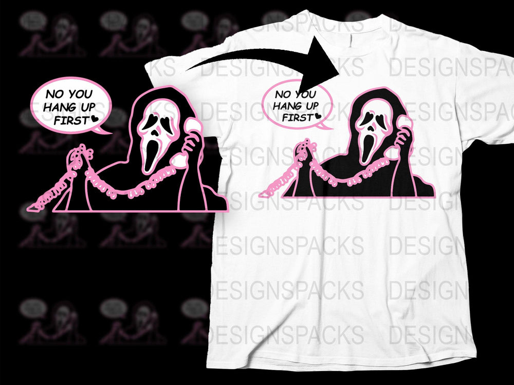 Funny Scream T-Shirt, Ghostface Parody Tee, No You Hang Up First, Horror Film Inspired Shirt, Unisex Cotton T-Shirt