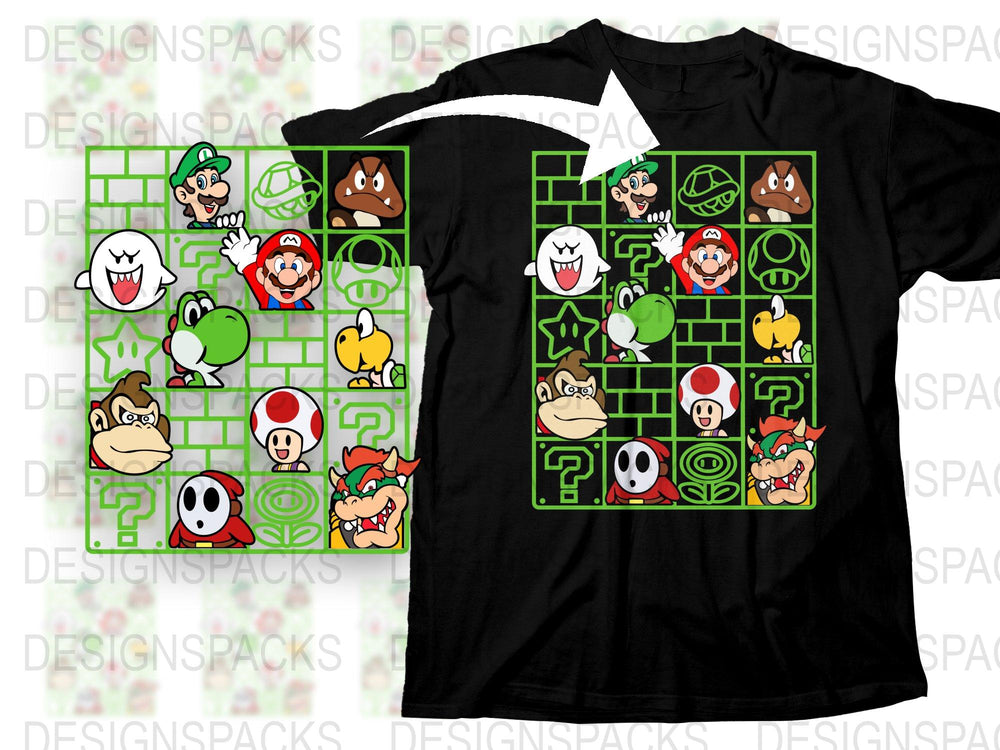 Mario Inspired Gaming T-Shirt, Retro Video Game Characters Shirt, Cute Cartoon Graphic Tee for All Ages