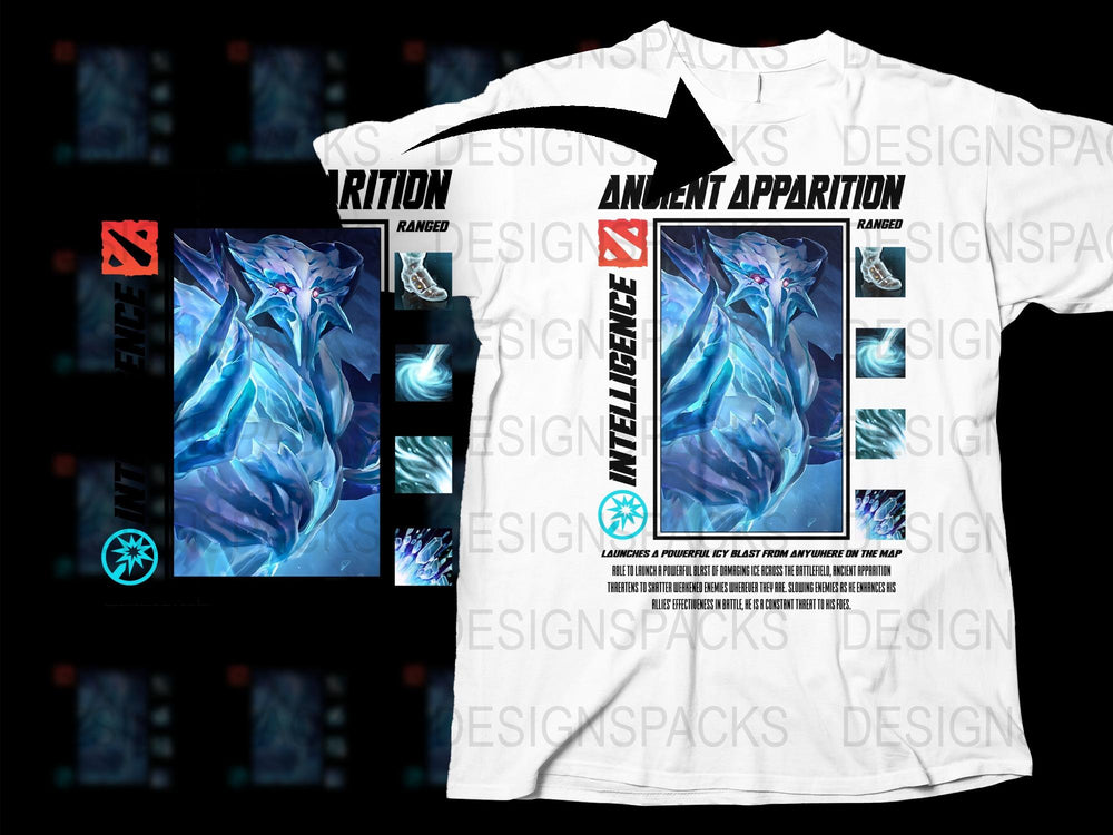 Triton Ancient Apparition Dota 2 Graphic T-Shirt, Gamer eSports Apparel, Cool Blue Ice Design Tee