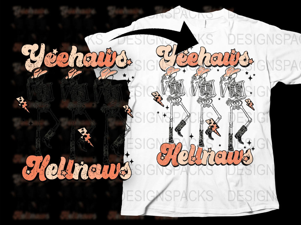 Yeehaw Hellnaw Skeleton Cowboy T-Shirt, Western Gothic Graphic Tee, Unisex Country Halloween Apparel