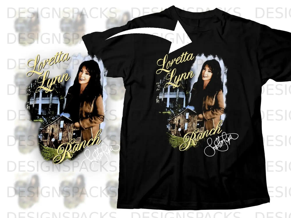 Black t-shirt featuring Loretta Lynn's Ranch with her signature.