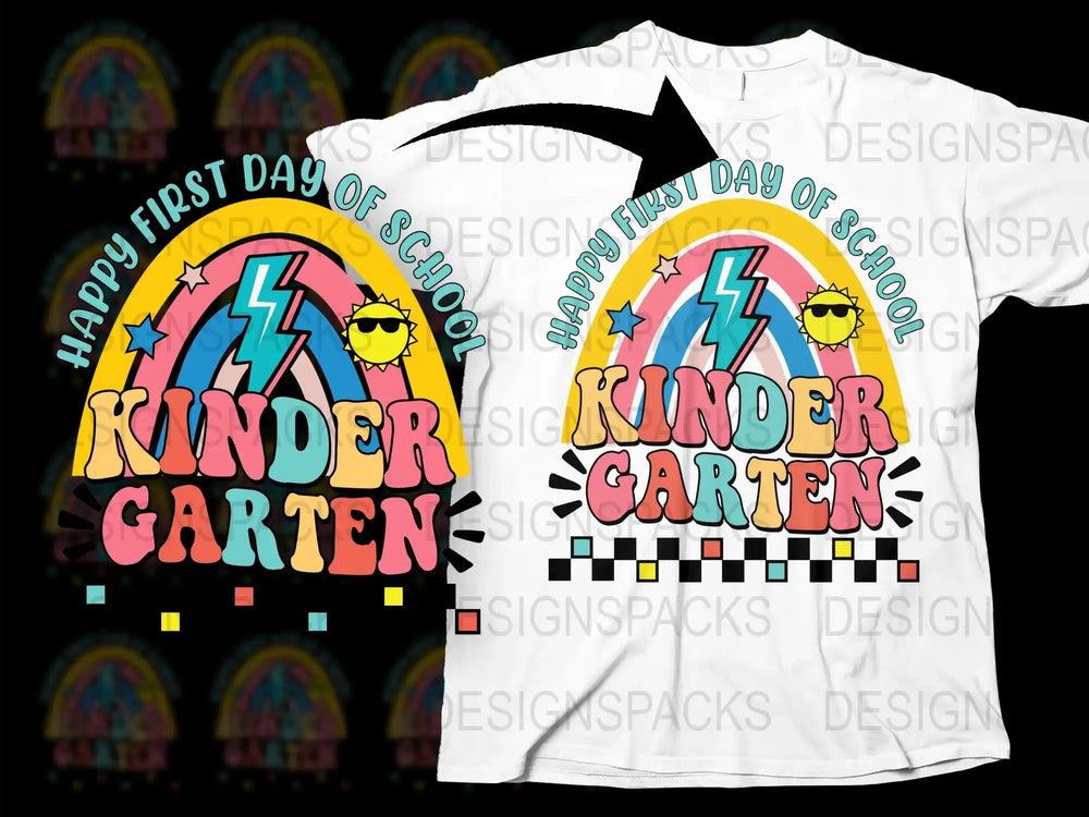 Happy First Day of Kindergarten T-Shirt, Colorful School Tee, Fun Kids Lightning Graphic Top