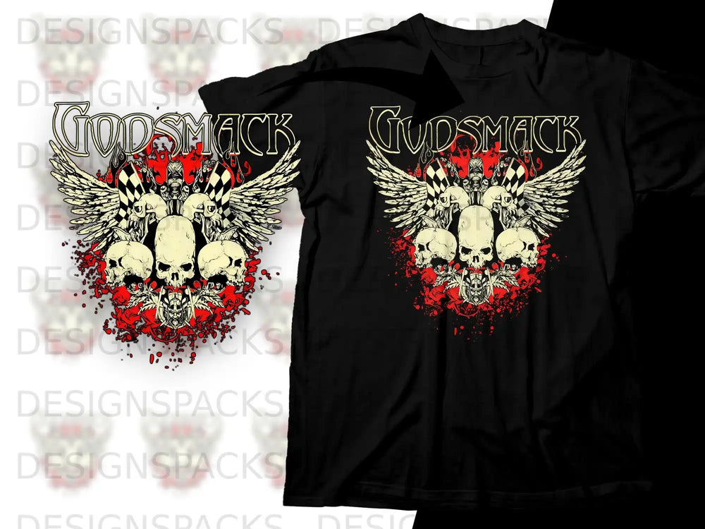 Guns N' Roses inspired skull and wings graphic on a black t-shirt.