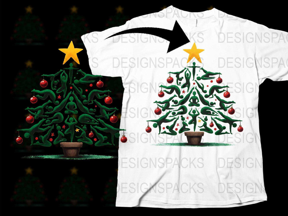 Festive Christmas Tree T-Shirt, White Holiday Tee with Colorful Ornaments and Star Topper