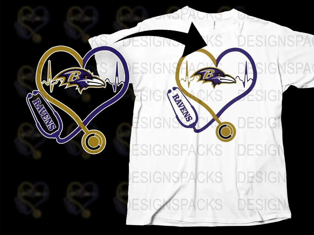 Baltimore Ravens Heartbeat T-Shirt, Purple and White Football Fan Apparel, Sports Team Love Graphic Tee