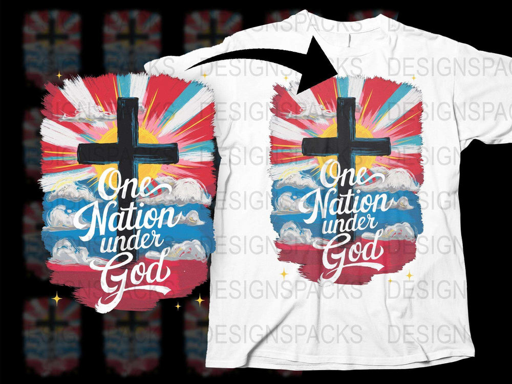 One Nation Under God T-Shirt, Patriotic Cross Design, Christian Faith Apparel, USA Flag Colors Tee