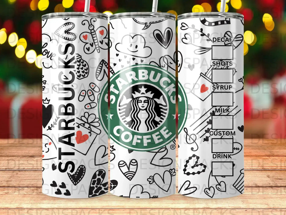 Starbucks Coffee Hearts Clouds Butterfly Doodle product type