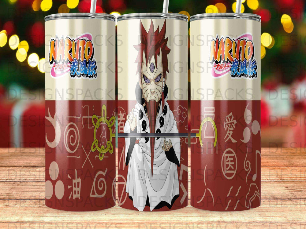Naruto Shippuden Madara Uchiha tumbler design with Japanese characters and symbols.