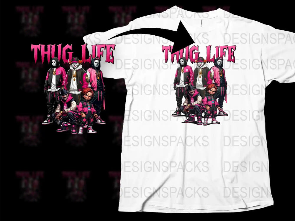 Thug Life Graphic T-Shirt, Urban Streetwear, Hip Hop Fashion, Cool Men's Tee, Pink and Black Design, Trendy Casual Wear