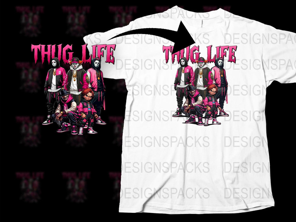 Thug Life Graphic T-Shirt, Urban Streetwear, Hip Hop Fashion, Cool Men's Tee, Pink and Black Design, Trendy Casual Wear