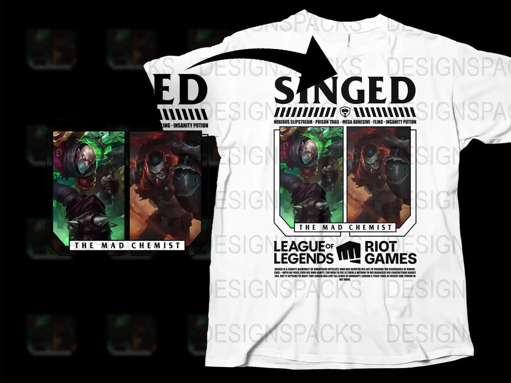 League of Legends Singed T-Shirt, Gaming Apparel, Mad Chemist Hero Tee, Riot Games Merchandise