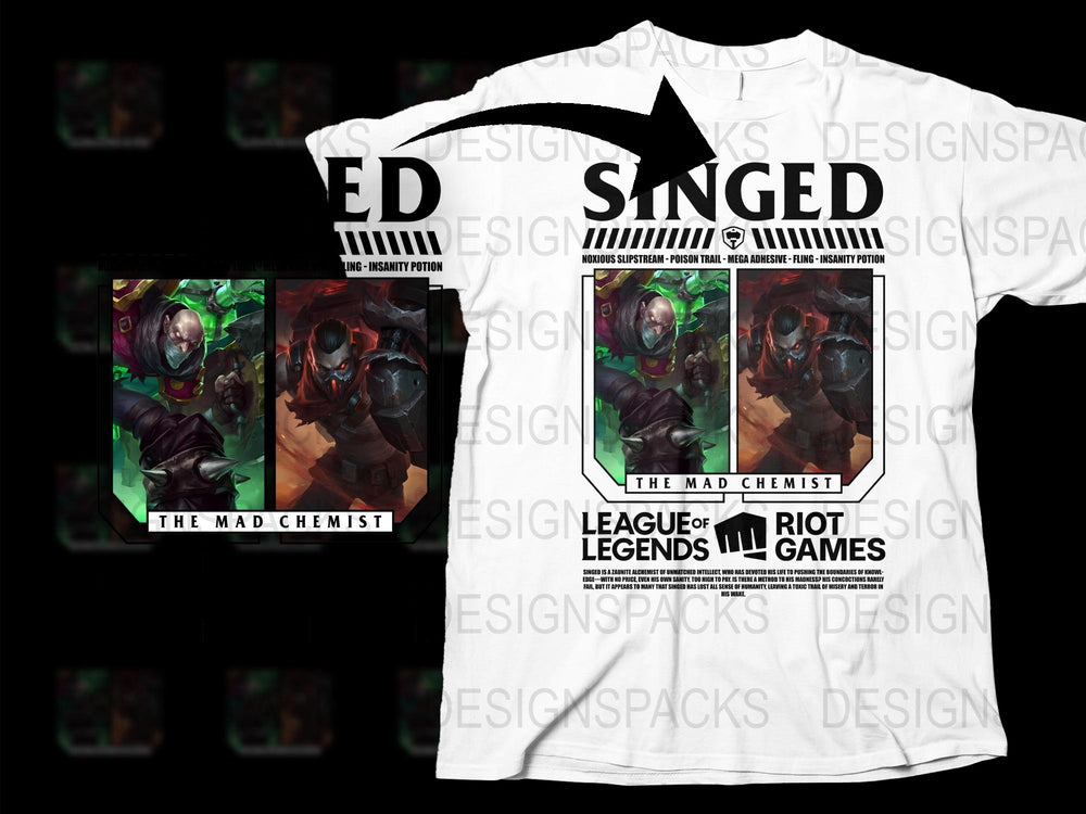 League of Legends Singed T-Shirt, Gaming Apparel, Mad Chemist Hero Tee, Riot Games Merchandise