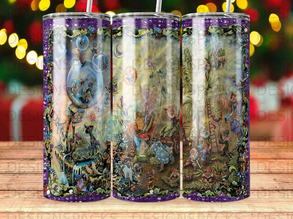 Whimsical scene with fantastical creatures and a sign reading "Welcome to the Garden".