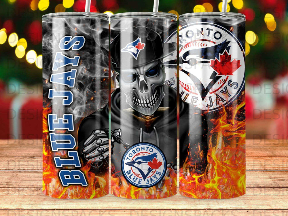 Toronto Blue Jays skull and flame tumbler.