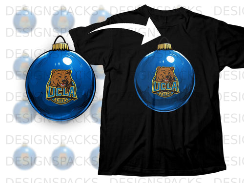 Black t-shirt with UCLA Bruins bear logo in a blue ornament graphic.