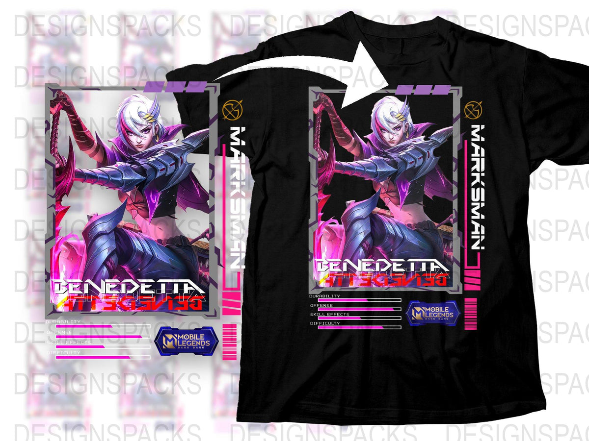 Mobile Legends Benedetta T-Shirt, Cyberpunk Style Graphic Tee, Gaming Apparel, Unisex Fashion