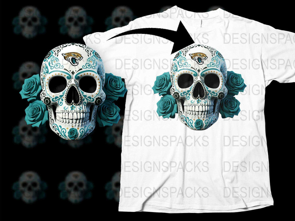 Day of the Dead Sugar Skull T-Shirt, Floral Roses Skull Graphic Tee, Unisex White Cotton Shirt