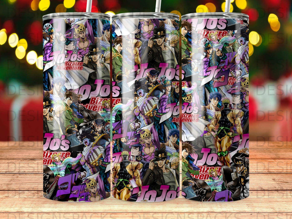 Jojo's Bizarre Adventure characters pattern on a tumbler.