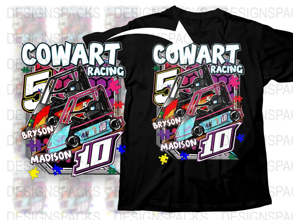 Cowart Racing Graphic T-Shirt, Bryson Madison Number 10, Colorful Race Car Design, Youth and Adult Sizes Available