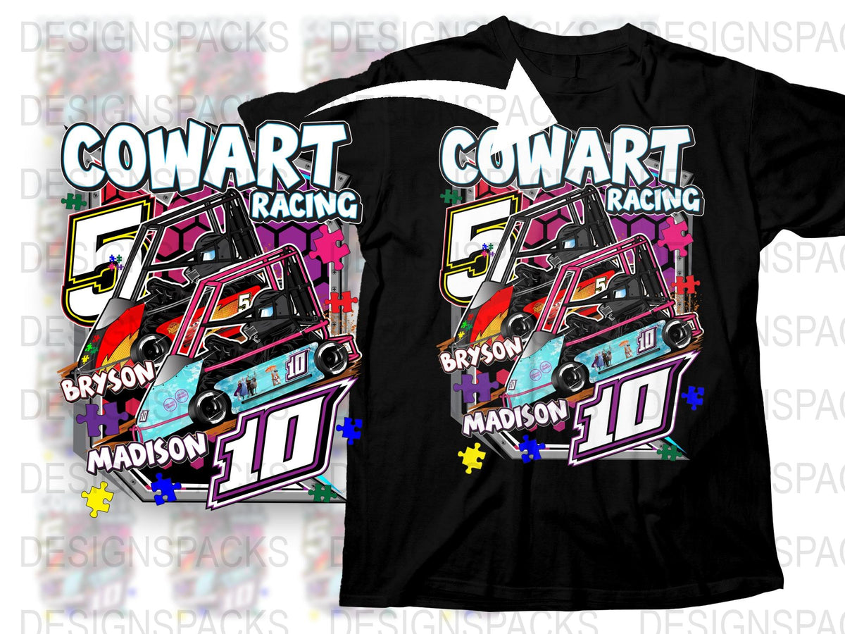 Cowart Racing Graphic T-Shirt, Bryson Madison Number 10, Colorful Race Car Design, Youth and Adult Sizes Available