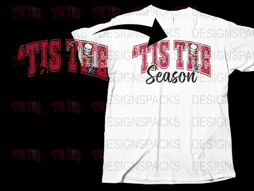 Festive Holiday T-Shirt 'Tis The Season' with Skull and Candy Cane Design, Christmas Tee